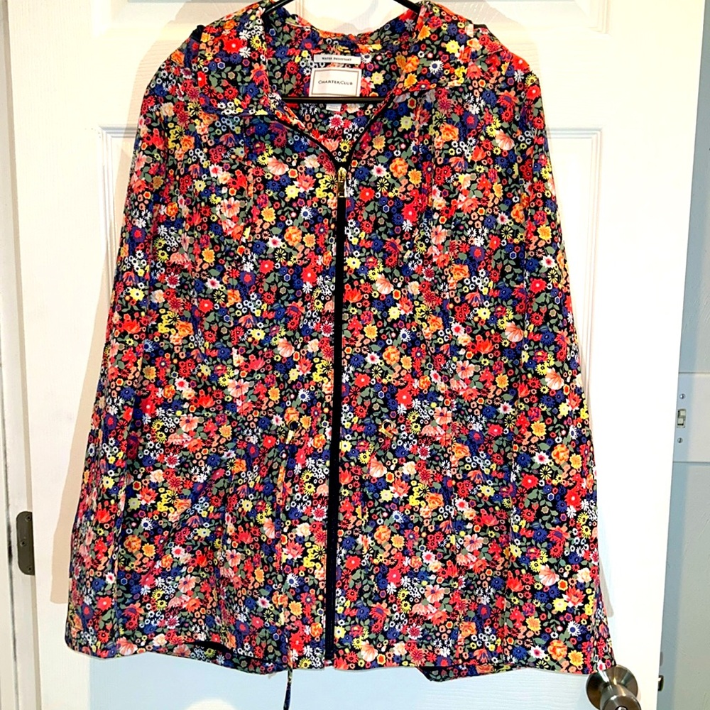 CHARTER CLUB WOMENS FLORAL- PRINT ANORAK JACKET